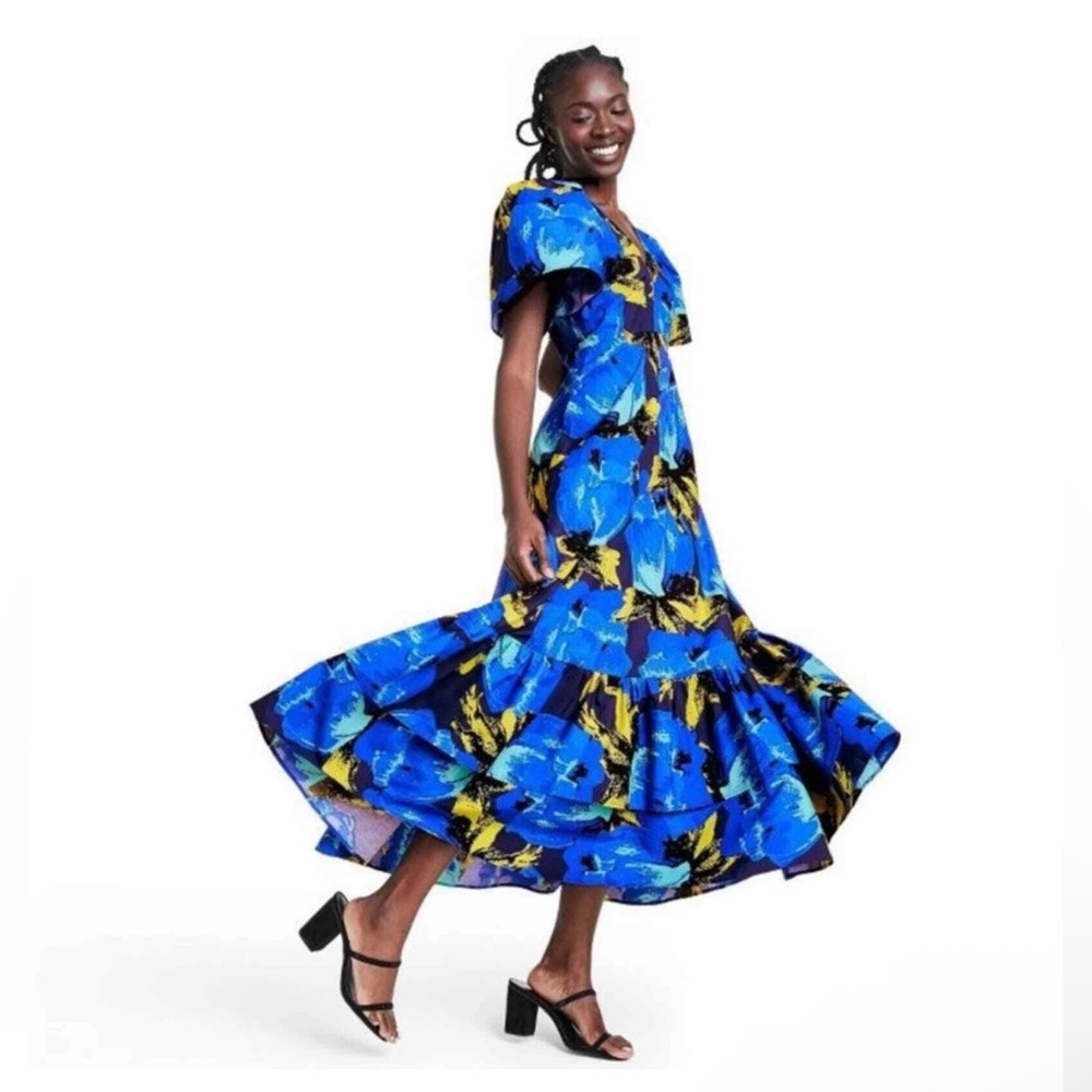Christopher John Rogers Vibrant Blue and Yellow High Low Dress